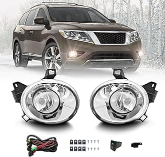 Fog Lights Compatible With 2013-2016 Nissan Pathfinder Front Bumper Lights Assembly Clear Lens w/Bezel Wires Switch Bulbs
