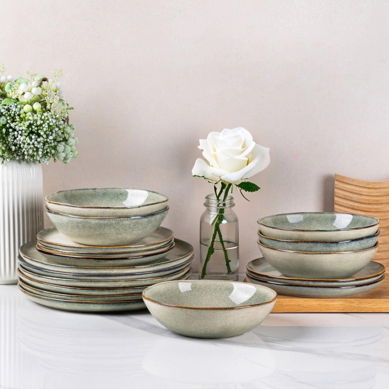 AmorArc Ceramic Dinnerware Sets,Handmade Reactive Glaze Stoneware Plates and Bowls Sets,Highly Scratch Resistant | Dishwasher & Microwave Safe Dishes Set,Service for 4 (12pc)