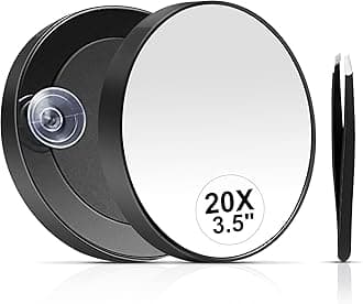 MIYADIVA 20X Magnifying Mirror, Small Travel Mirror with Suction Cup and Tweezers, 3.5 Inches