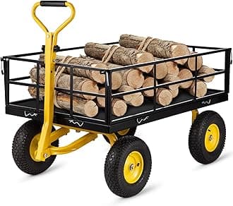 VEVOR Steel Garden Cart, Heavy Duty 1200 lbs Capacity, with Removable Mesh Sides to Convert into Flatbed, Utility Metal Wagon with 2-in-1 Handle and 13 in Tires, Perfect for Garden, Farm, Yard