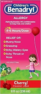 Children's Allergy Relief Liquid Medicine with Diphenhydramine HCl Antihistamine for Kids, Effective Allergy Relief, Cherry Flavor, 8 fl. oz