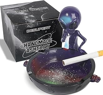 Ashtray, Hand-Painted Resin Ash Tray for Cigarettes, Creative Home Decoration for Smokers, Perfect Ornament for Inside Outside Home Office Patio Garden Use, Great Valentine, Mother's Day Gift (Purple)