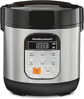Hamilton Beach Digital Programmable Rice Cooker & Food Steamer, with Slow Hard-Boiled Egg Functions, Egg/Steam Tray, Small & Compact, 6 Cups Cooked (3 Uncooked), Stainless Steel (37524)