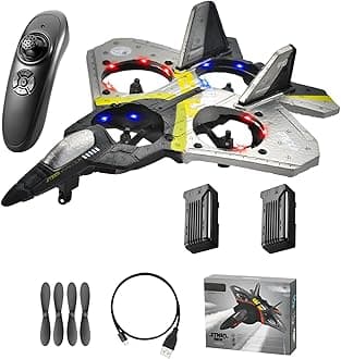 AUGARDEN Rc Plane for Kids, V17 Jet Fighter Stunt 2.4GHz Foam Remote Control Airplane with 2 Batteries, 360° Drop-Resistant Stunt Spin Remote & Light RC Airplane for 3 4 5 6 7 8 Years Old Kids
