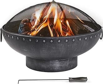 Wostore Outdoor Fire Pit Bronze Cauldron Camping Bonfire Patio Backyard Fireplace with Spark Screen and Poker Campfire Black (30 Inch Cauldron)