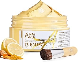 Turmeric Vitamin C Face Mask for Dark Spots, Kaolin Clay Mask with Vitamin C E and Aloe, Skin Care Turmeric Clay Mask for Acne & Refineing Pores, Smooth & Radiant Skin, 4.23 OZ