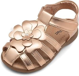 DREAM PAIRS Girls Toddler/Little Kid Closed-Toe Flower Summer Dress Sandals Shoes
