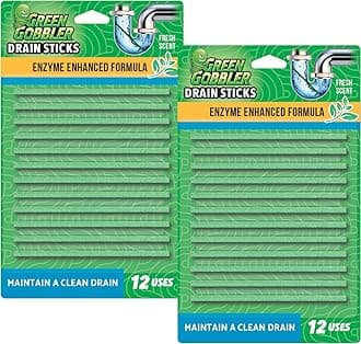 Green Gobbler BIO-Flow Drain Strips - 24 Count, Unscented, Cleans Drains & Eliminates Odors, Solid, Drain Opener Substance
