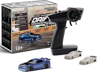Turbo Racing 1:76 Scale Drift RC Car with Gyro Mini Full Proportional RTR 2.4GHZ Remote Control with 2 Replaceable Body Shell (C64 Blue-Drift)