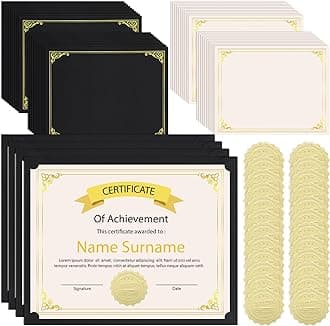 WSICSE 72 Pcs Certificate Kit, Includes 24 Pcs Black Certificate Holders & 24 pcs Letter Size Certificate Papers & 24 pcs Gold Foil Award Seals for 8.5 x 11 Inch Diploma Graduation Documents