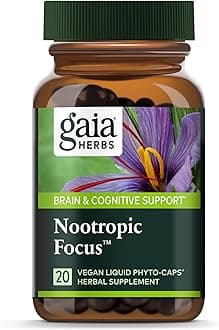 Gaia Herbs Nootropic Focus - Brain & Cognitive Support Supplement to Help Maintain Healthy Concentration* - with Saffron, Lemon Balm & Spearmint - 20 Liquid Phyto-Capsules (Up to 10-Day Supply)