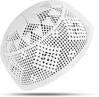 Kufi Hats for Men, Muslim Hats, Muslim Prayer Cap, Premium Quality Breathable Skull Beanie, White Knitted