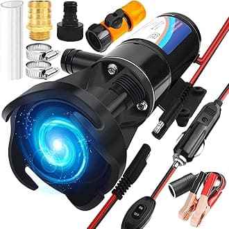 Macerator Pump for RV, 12V 12GPM RV Macerator with Quick-Release, Sewage Pump with Garden Hose Discharge Port for Marine, Campers, Kitchen, and Bathroom