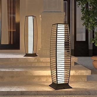 Grand patio 2-Piece Outdoor Floor Lamp Solar Powered Lantern Waterproof Wicker Boho Deck Lights for Garden Porch Decor, Large Crossover