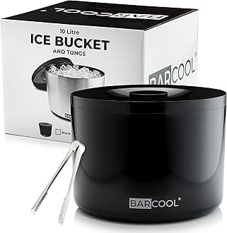 Barcool Ice Bucket with Lid and Ice Tongs | 10 Litre | Round & Double Walled Insulation | Perfect for Home Bars, Pubs, Restaurants, BBQs and Picnics (Black)