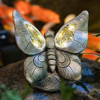 Rezpuao Garden Statue Butterfly,Solar Butterfly Decor for Outdoor,Resin Butterflies Figurine with Solar Light for Patio,Balcony,Yard,Lawn Ornament,Perfect Garden Gift