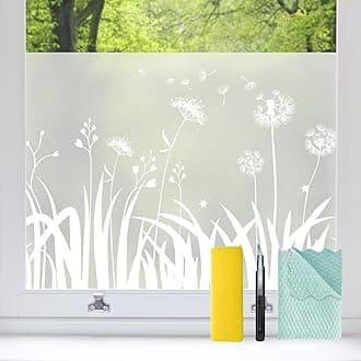 Bloss Frosted Glass Privacy Window Film 17.5 x 78.7 inches Stained Glass Window Cling Floral Window Privacy Film Bathroom Windows Film Decorative for Home/Office UV &Sun Blocking Heat Control