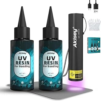 UV Resin Kit with Light, 100g UV Resin with Rechargeable 395NM UV Flashlight, Fast Curing in Seconds, UV Glue Adhesive for Bonding Jewelry, Plastic, Glass Repair, w/Mat, Gloves, Storage Bag