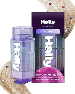 Hally Hair Gems Pen Applicator - Styling Tool With 240 Multicolored Adhesive Gem Stickers Jewels - Stylish Accessories for School, Halloween, Festivals, Wedding, Parties & More