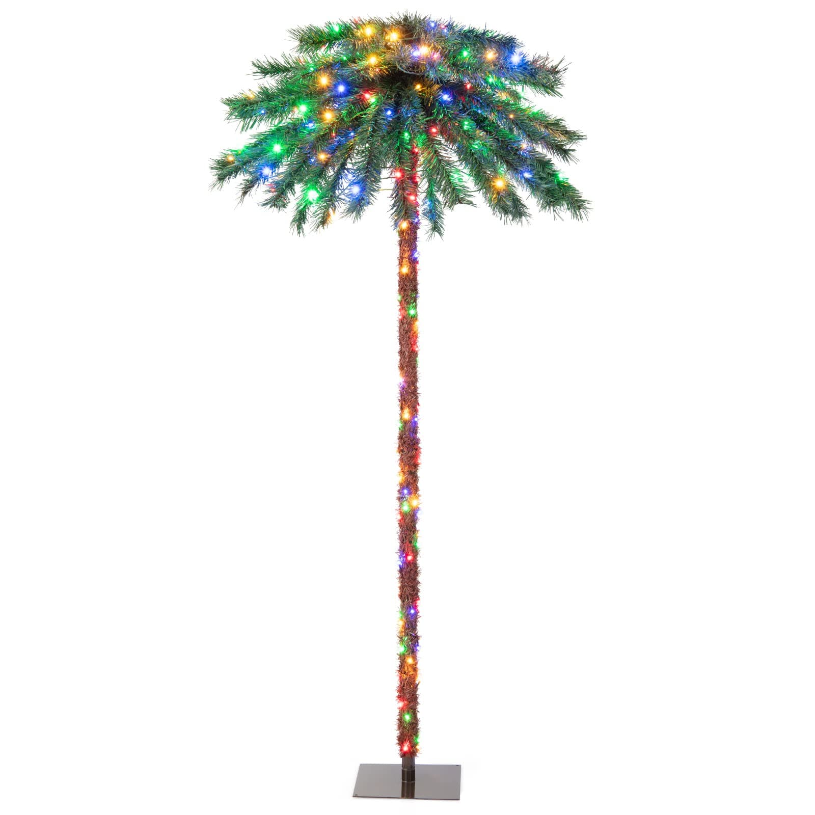 Goplus 6 FT Pre-Lit Palm Tree Christmas Tree, Artificial Lighted Palm Tree with 210 Multi-Color LED Lights, Metal Base, Nonflammable 100% New PVC, Tropical Xmas Tree for Home, Office, Holiday Decor