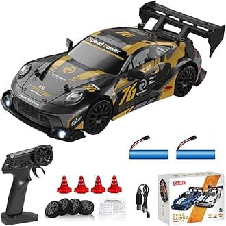 KAIMIO 1:24 Scale RC Drift Car 4WD 2.4GHz 30KM/H High Speed Racing Sport Toy Car with LED Lights, Racing and Drift Wheels (8606-Black)