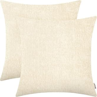 BRAWARM Throw Pillow Covers 20x20 Inches - Cream Chenille Pillow Covers Pack of 2, Solid Dyed Soft Chenille Pillow Cases for Couch Sofa Bed Home Decoration
