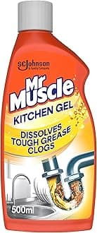 Mr Muscle Kitchen Drain Unblocker & Cleaner Gel (500ml) Dissolves Clogs, Works 3x Better Than Bleach, Safe for All Pipes