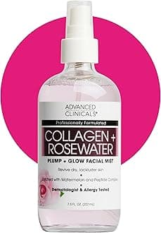 Advanced Clinicals Collagen Rosewater Face Mist Skin Care Reviving & Hydrating Facial Mist for Face | Instant Hydration Face Spray Toner with Pure Rose Water, Collagen, & Natural Extracts, 7.5 Fl Oz