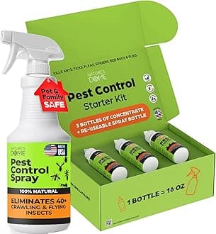 Nature's Dome Pest Killer Starter Kit, Makes 48 Oz (3 Concentrate Vials + 1 Reusable Sprayer) Plant-Based Ant, Roach, Spider & Fly Killer Spray | Indoor/Outdoor, Child & Pet Safe Essential Oil Formula