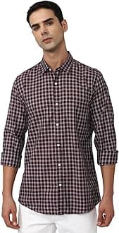 Peter EnglandMen's Slim Fit Full Sleeve Checkered Casual Shirt | 100% Cotton | Premium Twill Weave