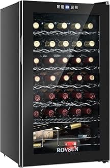 ROVSUN 34 Bottle Wine Cooler Refrigerator, Freestanding Compressor Wine Chiller, Beverage Wine Fridge with Digital Temperature Control & Double-layer Glass Door for Red White Wine, Champagne, Beer