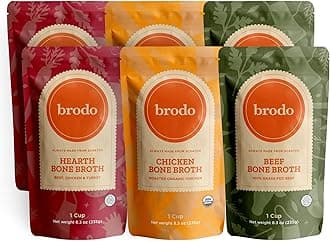 Brodo Classic Variety Pack with Collagen & Protein, Includes Organic Chicken, 100% Grass-Fed Beef, & Hearth Bone Broths for Sipping & Cooking, Nutrient-Dense & Slow-Simmered for Deep Flavor (6x 8.3oz)