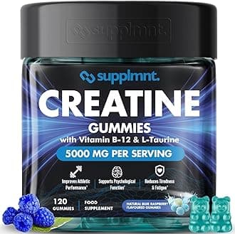 Supplmnt. Creatine Gummies 5000mg 120ct Max Strength Muscle Growth Recovery Supplements for Men & Women Creatine Monohydrate, B12 & L-Taurine Chewable Gummies, 1 Month Supply (Blue Raspberry)