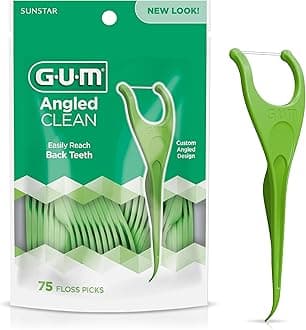 GUM Angled Floss Picks, Perfect for Tight Teeth, Extra Strong Shred-Resistant Dental Floss, Angled for Easy Reach, Dental Flossers for Adults, Fresh Mint Flavor, 75 Count