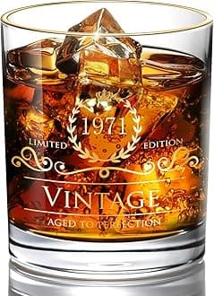 1971 54th Birthday Gifts for Men/Dad/Son, Vintage Unfading 24K Gold Hand Crafted Old Fashioned Whiskey Glasses, Perfect for Gift and Home Use - 10 oz Bourbon Scotch, Party Decorations
