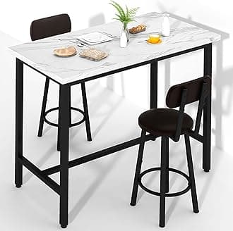 DKLGG 47" Rectangle Dining Table Set for 2 With MDF Tabletop & PU Leather Chairs - Bar Pub Set for Small Space Kitchen, Living Room, Apartment, White