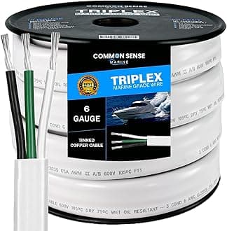 6/3 AWG UL 1426 (The Real Thing) Triplex Flat Marine Wire - Tinned Copper Boat Cable - 25 Feet - White PVC Jacket