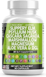 Clean Nutraceuticals Slippery Elm 5000mg Psyllium Husk 2000mg Pre Probiotic Digestive Gut Health Supplement with Aloe Vera Cascara Sagrada 2000mg Marshmallow Root DGL Licorice Senna Extract