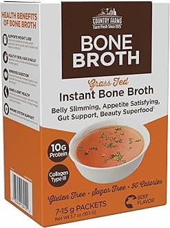 Skinny Broth, Instant Beef Bone Broth, 10G Protein, Collagen Type III, Promotes Better Digestion, Bone Health, 7 Day Plan, 7-15g Packets