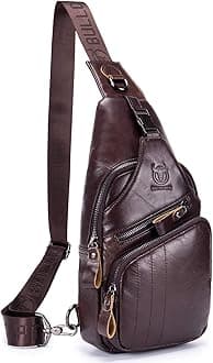 Leather Men Sling Bag Casual Crossbody Chest Bags Travel Daypack