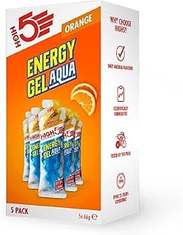Energy Gels Aqua - Quick Release Sports Gels to Power Muscles for Peak Performance - Natural Fruit Juice & Caffeine-Free - Fast Energy Boost for Running, Cycling, Endurance (Orange, 5 x 66g)