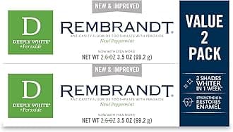 Rembrandt Deeply White + Peroxide Whitening Toothpaste, Peppermint Flavor, 3.5-Ounce (Pack of 2) (Packaging may Vary)