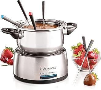 Nostalgia FPS200 6-Cup Stainless Steel Electric Fondue Pot with Temperature Control, 6 Color-Coded Forks and Removable Pot - Perfect for Chocolate, Caramel, Cheese, Sauces and More