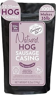 SAUSAGE CASINGS Natural HOG Casings for Sausage Making, 100ft of 32mm, Makes 35lb, Pre-Tubed, Edible, A Grade, Ideal Sausage Casing or Pork Casing for Italian Sausages, Kielbasa and Chorizo.