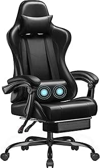 Homall Gaming Chair, Video Game Chair with Footrest and Massage Lumbar Support, Ergonomic Computer Chair Height Adjustable with Swivel Seat and Headrest (Dark Black)