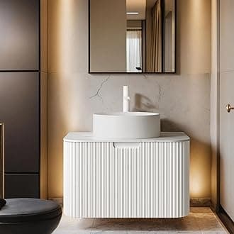 24" Modern Bathroom Vanity with Sink, Floating Cabinet with Ultra-Thin Ceramic Basin and Marble Top, Extra Large Storage Drawer, Soft-Close Design, White