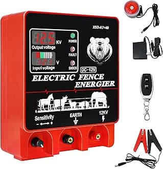 9J Electric Fence Charger Energizer, 9 Joules 400 Acres, AC DC 2 in 1 Powered Supply, Input 12V Output 12KV, with Display Alarm and Remote, Deter Predators, Contain Cattle Cow and Livestock