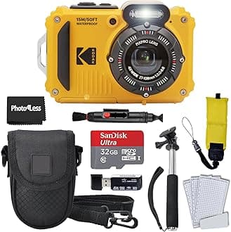 Kodak PIXPRO WPZ2 Rugged Waterproof Shockproof Digital Camera 16MP 4X Optical Zoom 1080P Full HD Video, 2.7 LCD (Yellow), 32GB SD Card, Black Compact Case, Floating Strap, Bundle (7 Items)