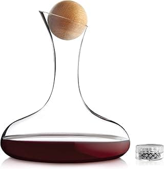 Andrew James Wine Decanter Set with Aerator Filter – 1.8L Glass Decanter for Wine with Solid Oak Stopper, Pourer & Stainless-Steel Cleaning Balls – Red Wine Carafes Gift Set for Wine Lovers