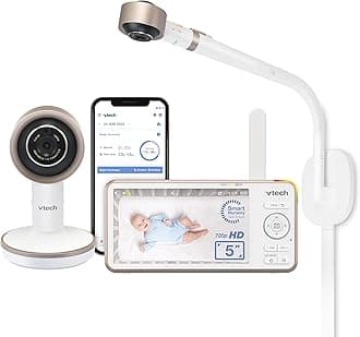 VTechV-Care VC2105 1080p FHD Over-The Crib Mount Smart Baby Monitor 5” 720p LCD Screen,Table Stand,Remote Access,Versatile Placement,Intelligence Detection, Sleep Analysis,24 hrs Recording,with WiFi
